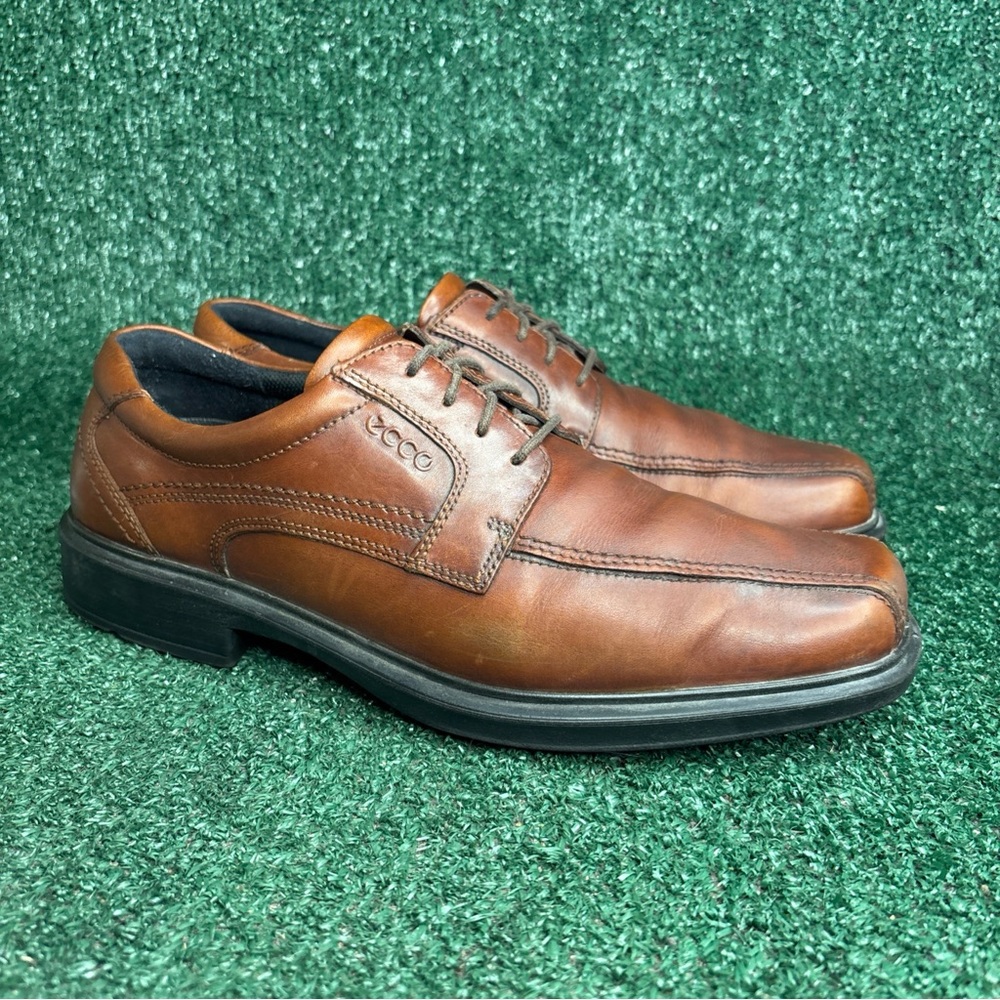 Ecco Mens 10-10.5 /‎ 44 Brown Leather Oxford Helsinki Lace Up Dress Shoes
